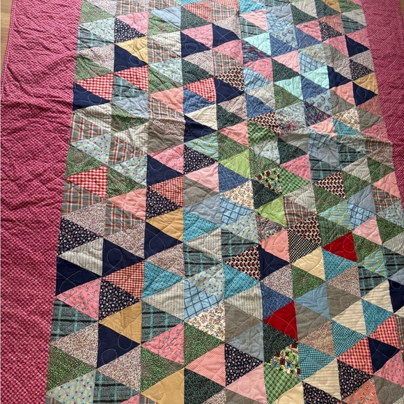 Vintage Patchwork Quilt with Pink Border 90x73